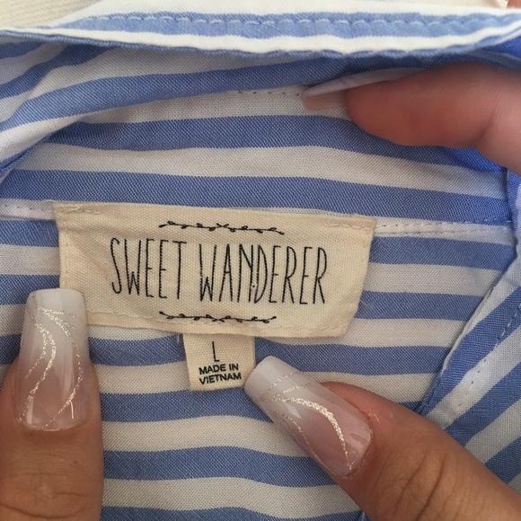 Sweet Wanderer - Long sleeve button up blue/white striped 100% rayon - L - Picture 4 of 4